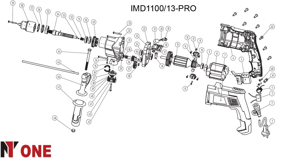 Дрель ударная IMD1100/13-PRO (Н) (1100Вт,2скорости,рег.скор,метал.корп,реверс,КЕЙС ) №1