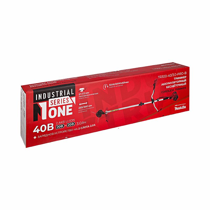 INDUSTRIAL Триммер акк.TR300-40/3.0-PRO-B (40(20+20Вт)2акк 3,0Ah,6500об/м,2кат+диск,платф MAKITA) №1