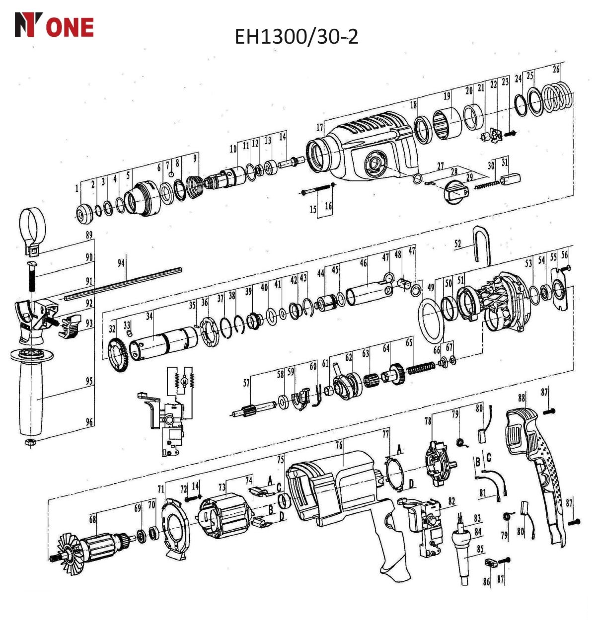 Перфоратор EH1300/30-2 (3-х режим, 3,2 Дж,1300Вт, SDS+, кейс) №1