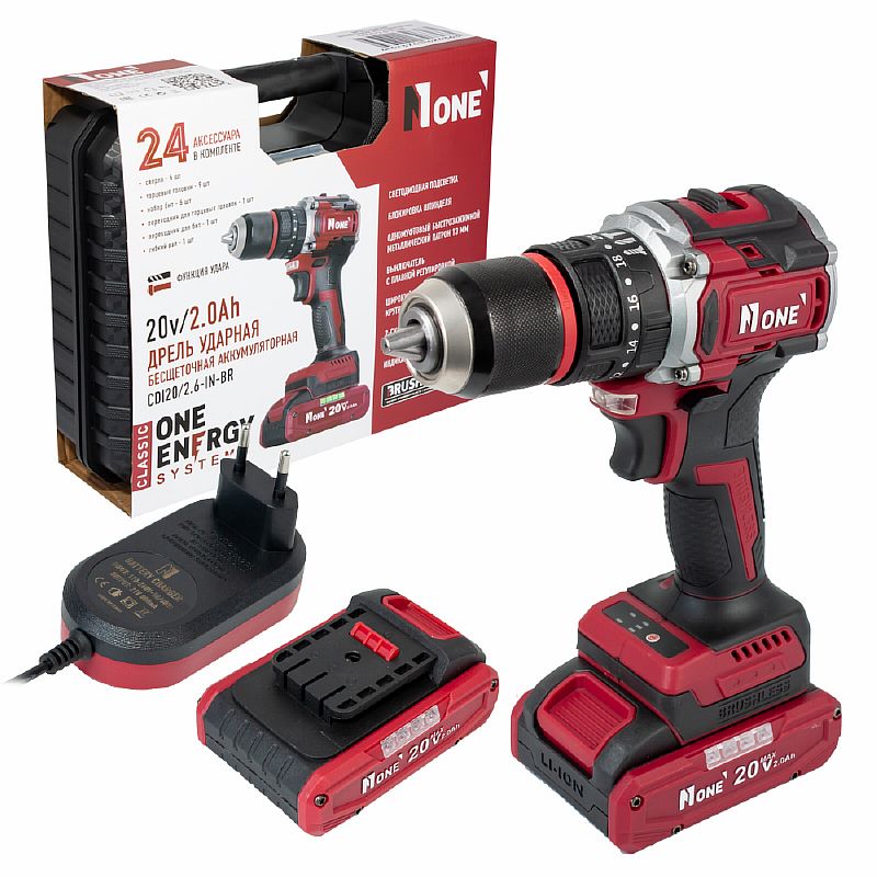 Дрель акк.ударная бесщ.CDI 20/2,6-IN-BR(40Hm,20V/2,0Ah,13мм БЗПметал,500-1650об/мин,24акс,КЕЙС) №1