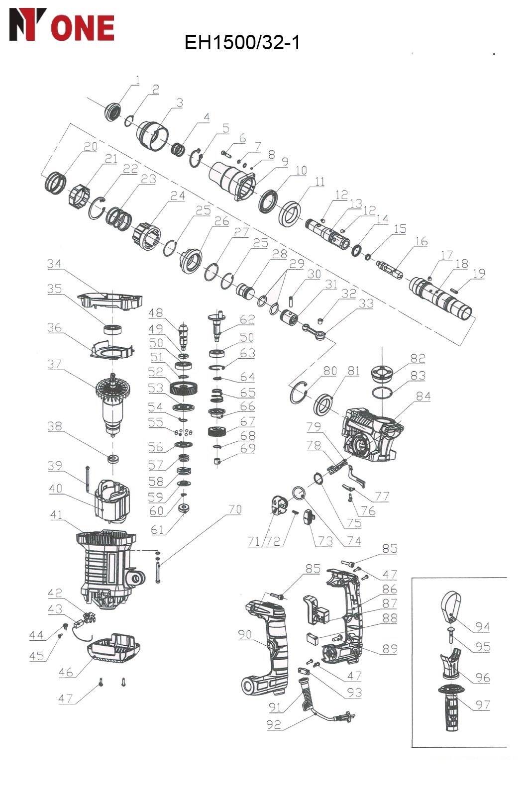 Перфоратор EH1500/32-1 (3-х реж,1500Вт,4,0Дж,SDS+.набор буров,КЕЙС) №1