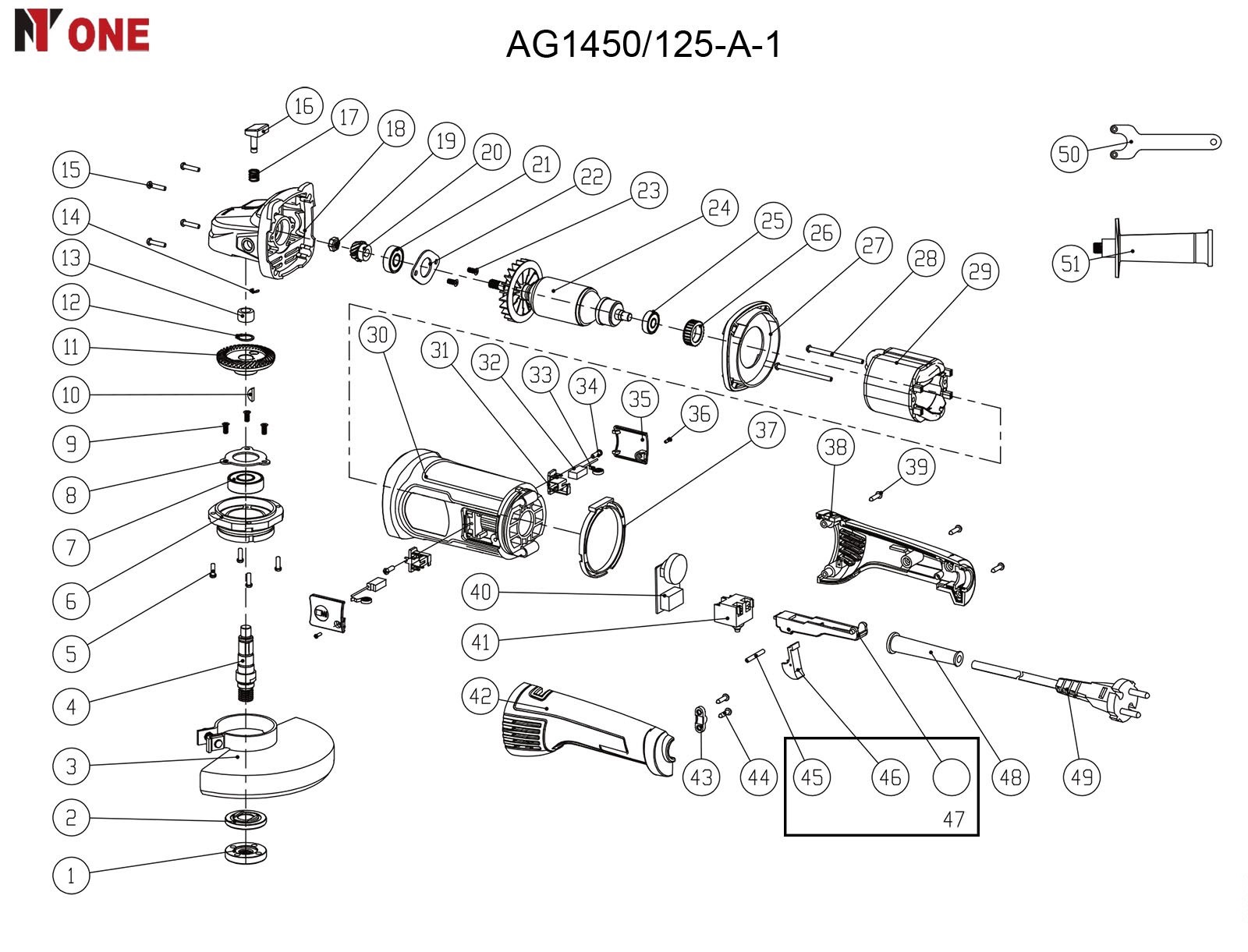 УШМ AG1450/125-A-1 (125мм,1450Вт,дл.руч,рег.4000-11000об/мин,,константа электр, повыш.пылезащита) №1