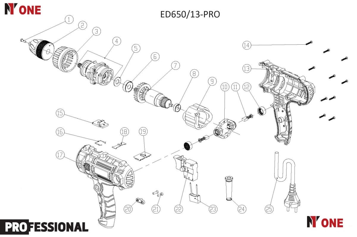 Шуруповерт сетевой ED650/13-PRO (650Вт,50Hm.13мм метал.патрон,4м сет.кабель,2скор,реверс) №1