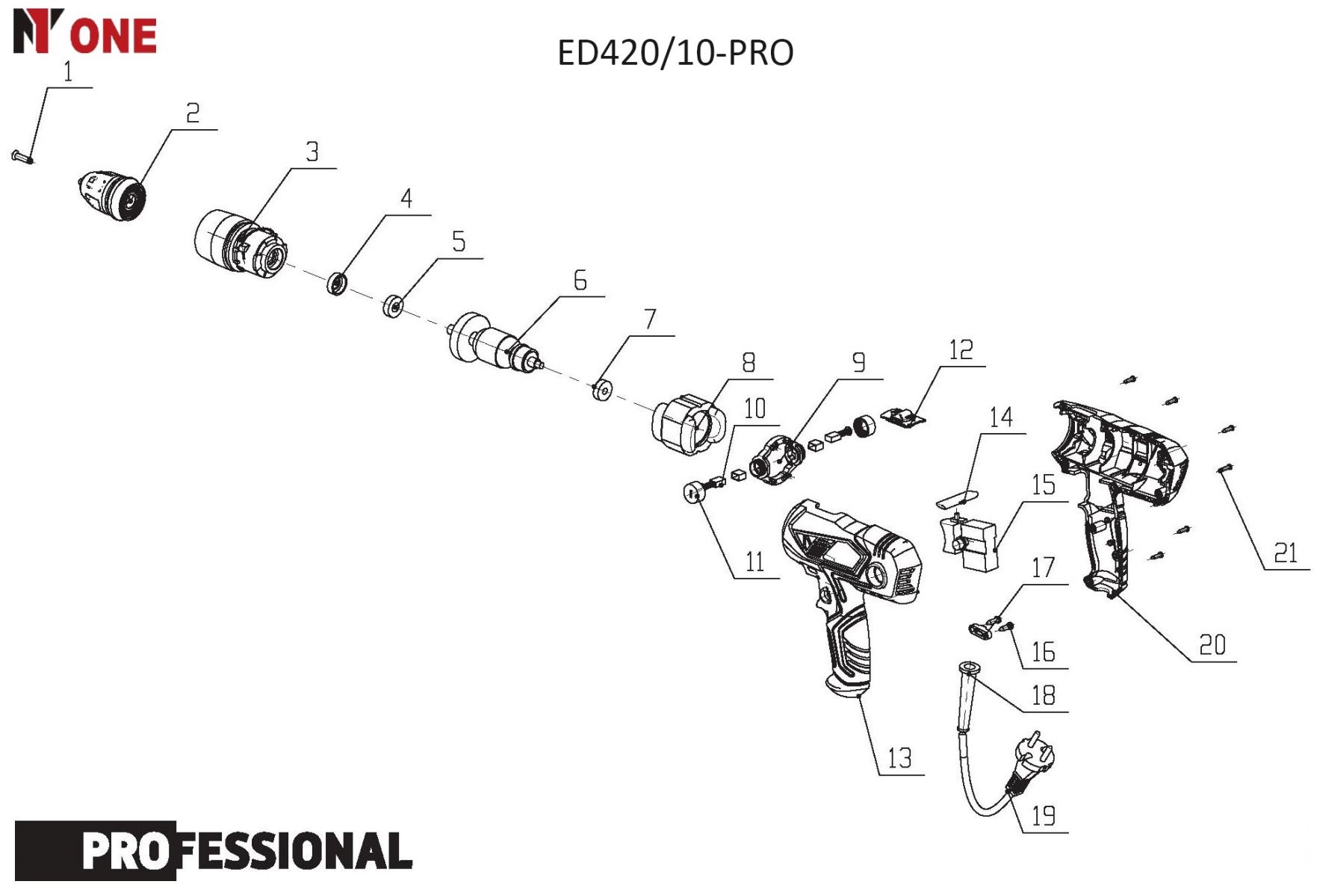 Шуруповерт сетевой ED420/10-PRO (420Вт,10мм,реверс,2скорости) №1