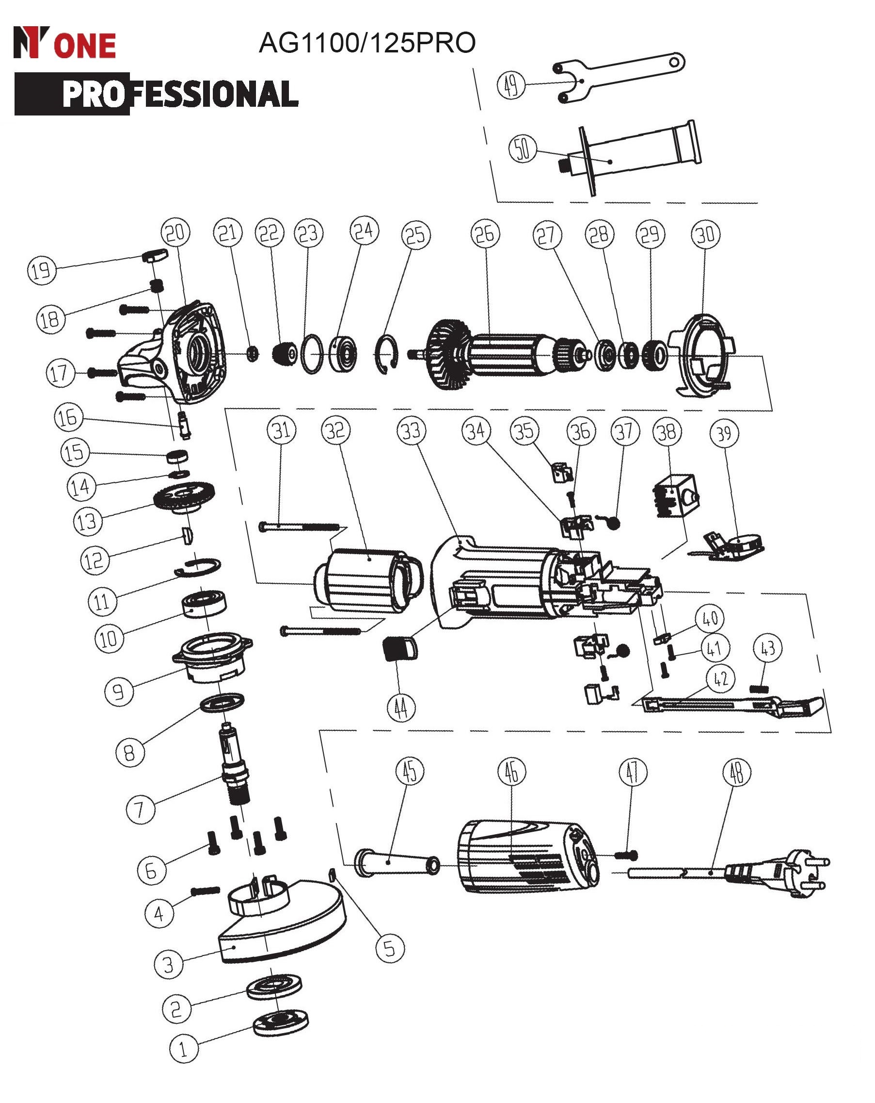 УШМ AG1100/125-PRO (125мм,1100Вт,рег.4000-11000об/мин,константа электр, повышенная пылезащита)