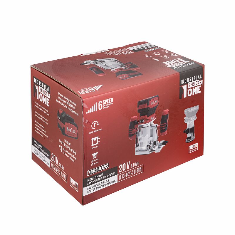 INDUSTRIAL Фрезер акк.бесщет.NCCR-IN20-3.0-8PRO (20V,1акк,3,0Ah,З/У,рег.об.10000-30000,цанга 6,8) №1
