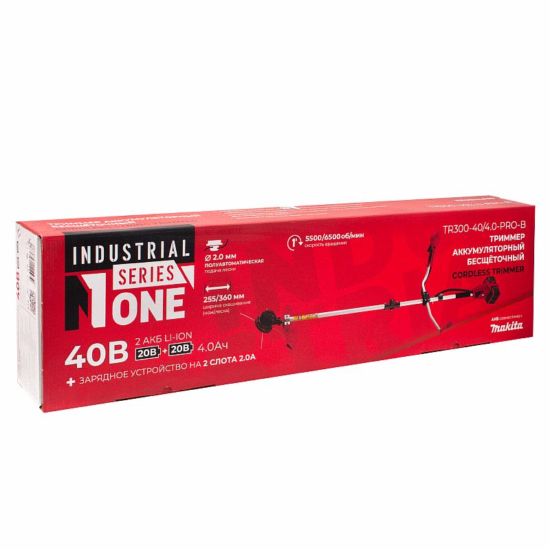 INDUSTRIAL Триммер акк.TR300-40/4.0-PRO-B (40(20+20Вт)2акк,4,0Ah,6500об/м,2кат+диск,платф MAKITA) №1