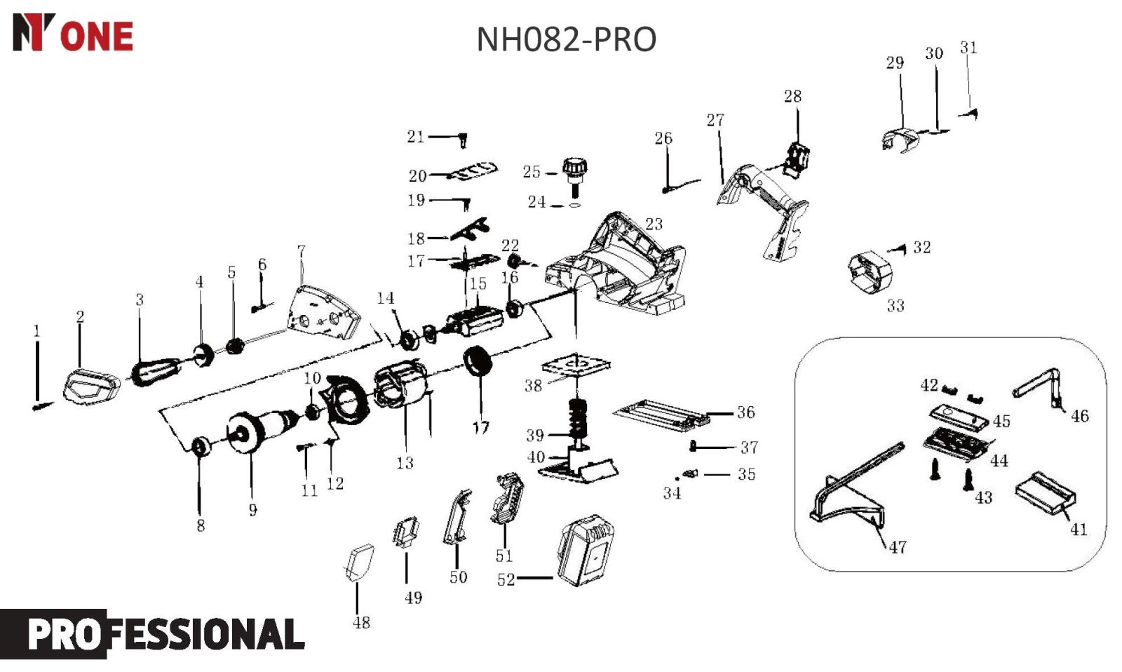 Рубанок акк. NH082-PRO (14000об/мин,82мм,20v.0-2мм глуб.строг,9мм max глуб.выб.четверти,БЕЗ акк) №1