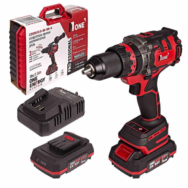 Дрель акк.ударная бесщ.CDI 20/2.0-IN-BR-S (20V,2,0A/h,150Hm,2акк,2ск,3реж,защ.от ОБРАТНОГО удара) №1