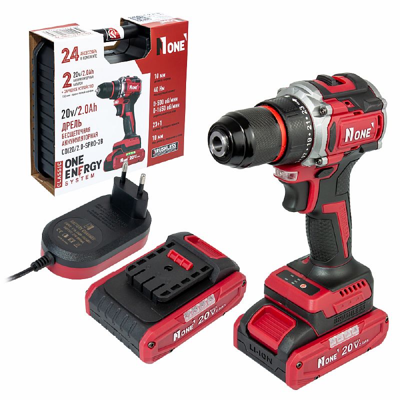 Дрель акк. бесщет.CDI20/2.0-SPRO-2B С НАБОРОМ 24 пр(40Hm,20V/2,0Ah,10мм БЗПметал,2скор,2акк,КЕЙС) №1