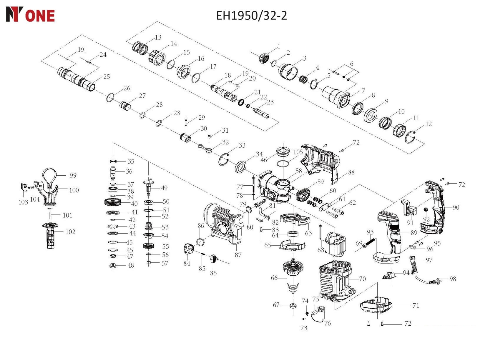 Перфоратор EH1950/32-2 (1950Вт,4-х режим,рег.обор, 5,0 Дж, набор, SDS+, кейс) №1