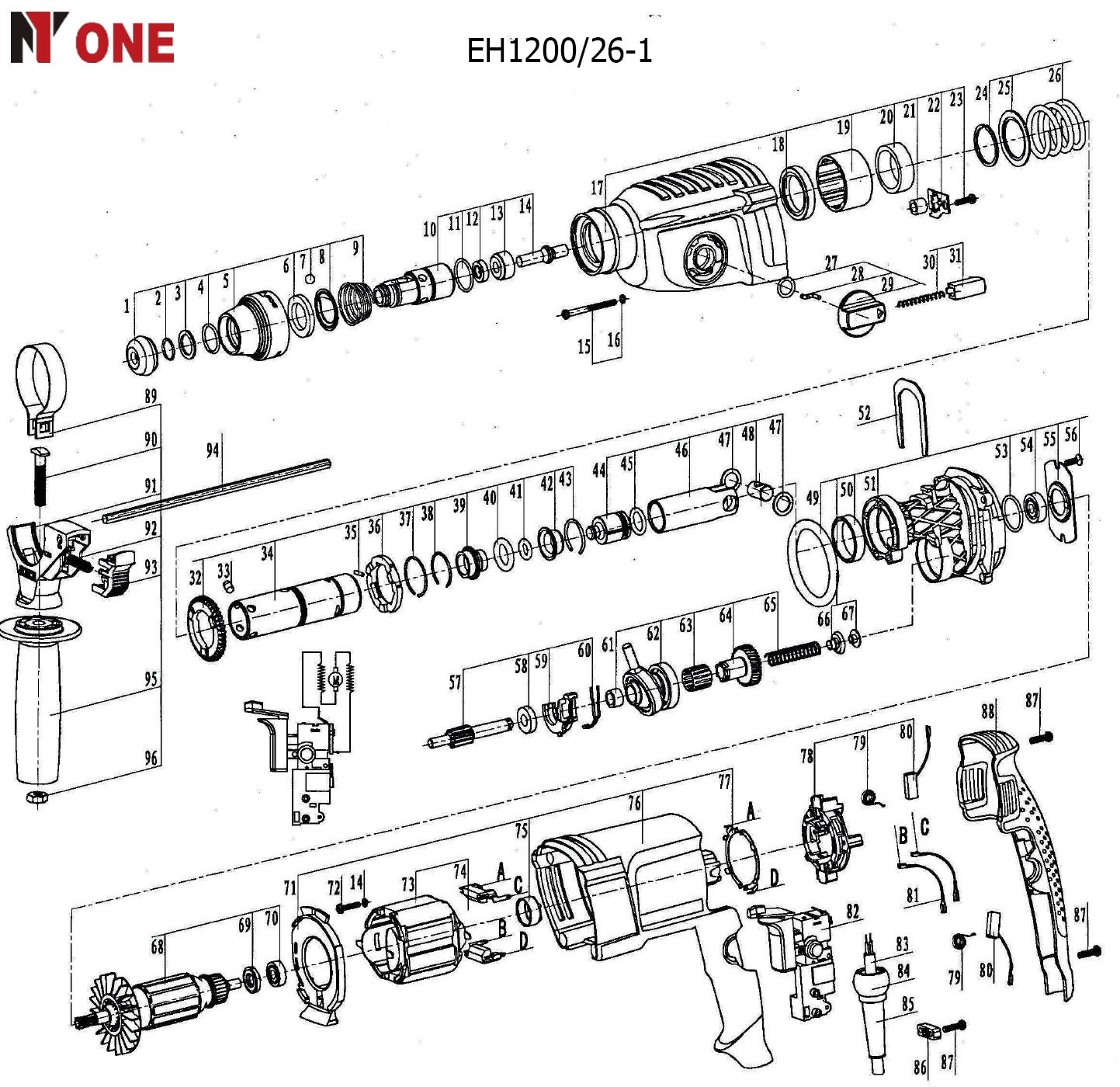 Перфоратор EH1200/26-1 (3х реж.,1200Вт,3,2 Дж, SDS+.кейс) КРАСН №1 (2181)