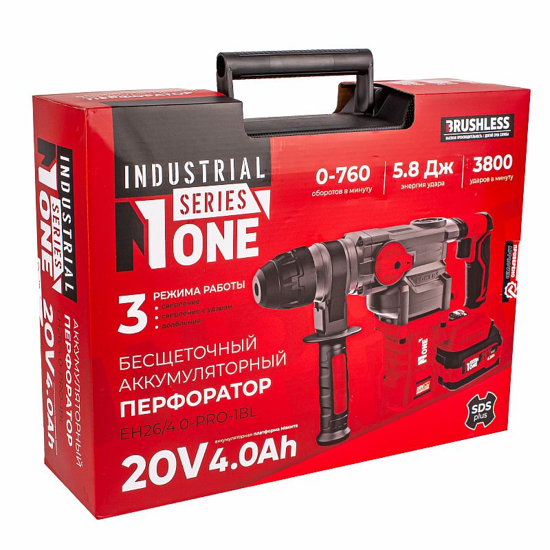 INDUSTRIAL Перфоратор акк. EH26/4,0-PRO-1BL NEW (4-х реж,26мм,1акк.4,0А/ч,З/У,3Дж,наб.буров) №1