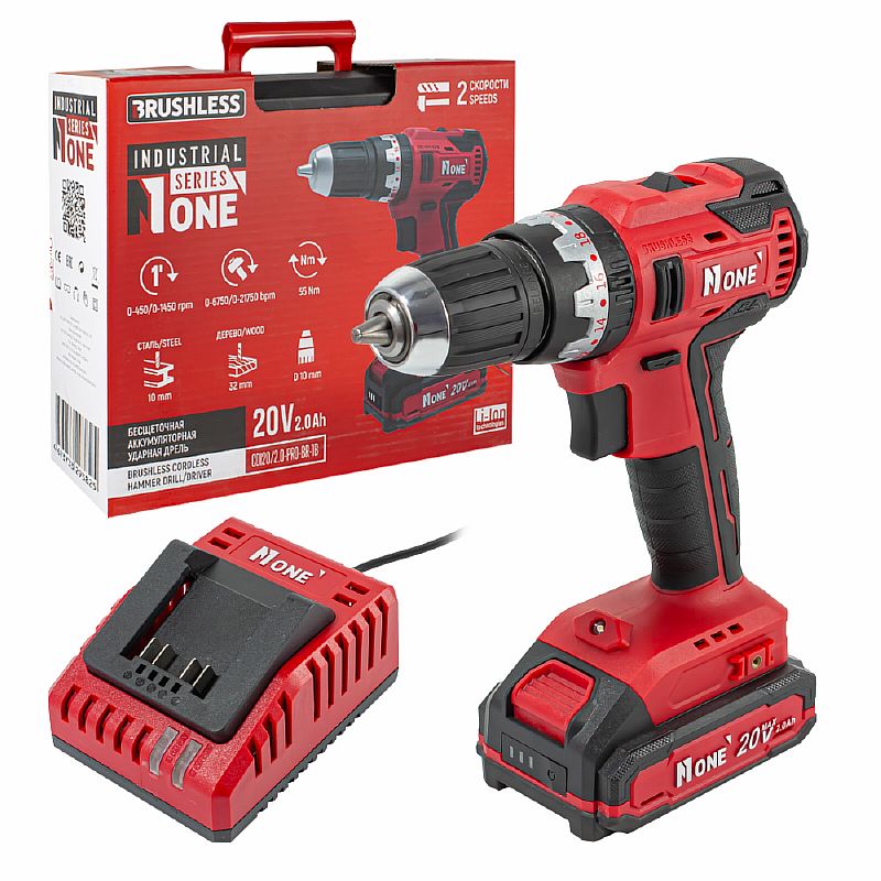 INDUSTRIAL Дрель акк.ударная бесщ CDI 20/2.0-PRO-BR-1B (20V.БЕЗ АКК,2,0Ач,З/У,2-х скор,55Hm.10мм) №1