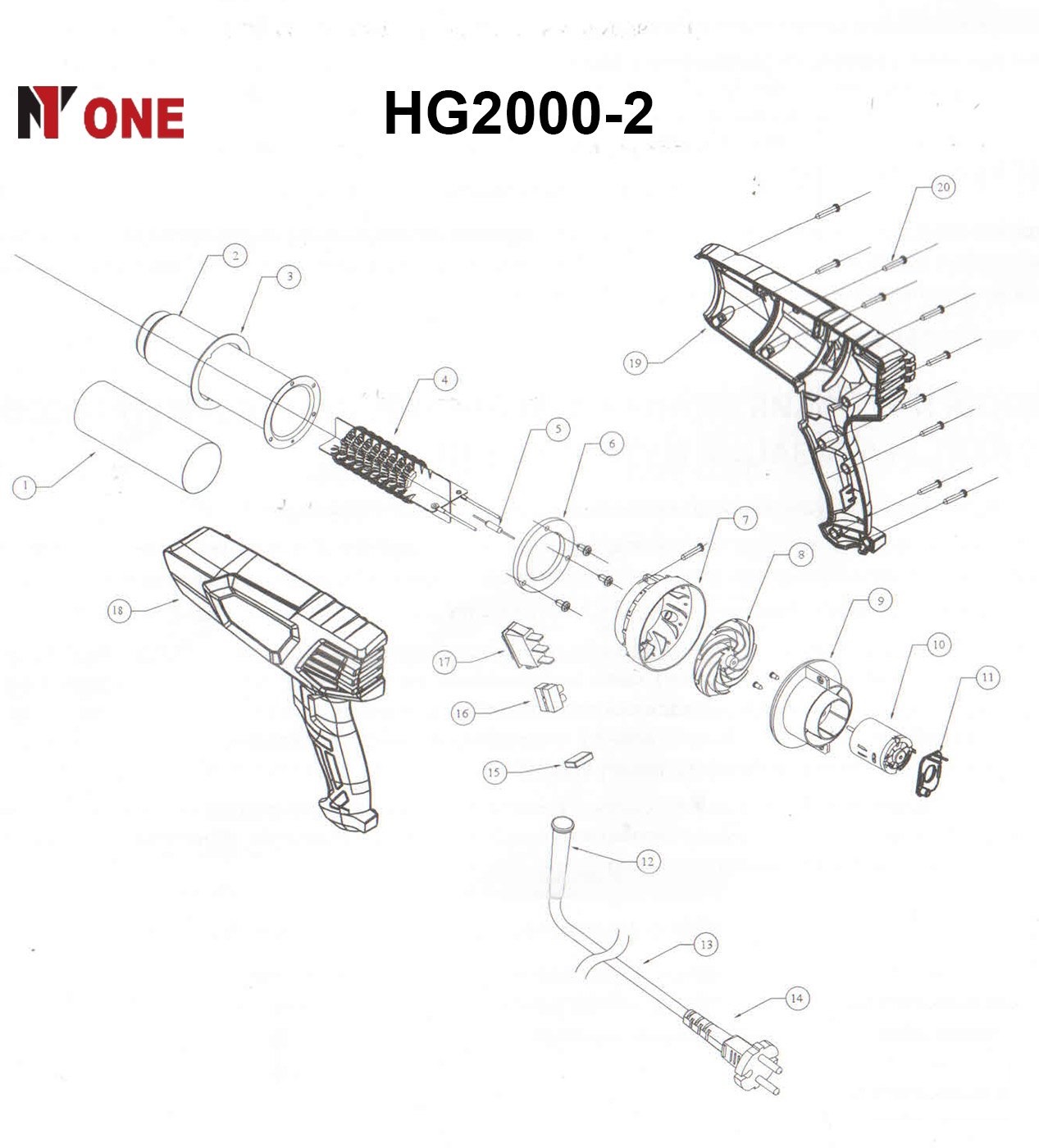 Электрофен HG2000-2 (2000Вт,2 насадки,регул.темп.) №1 NEW