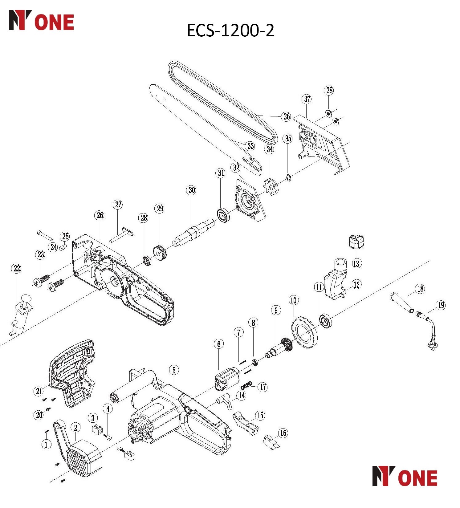 Пила цепная электр.ECS1200-2 (1200Вт, шина 300мм,авт.подача масла) №1