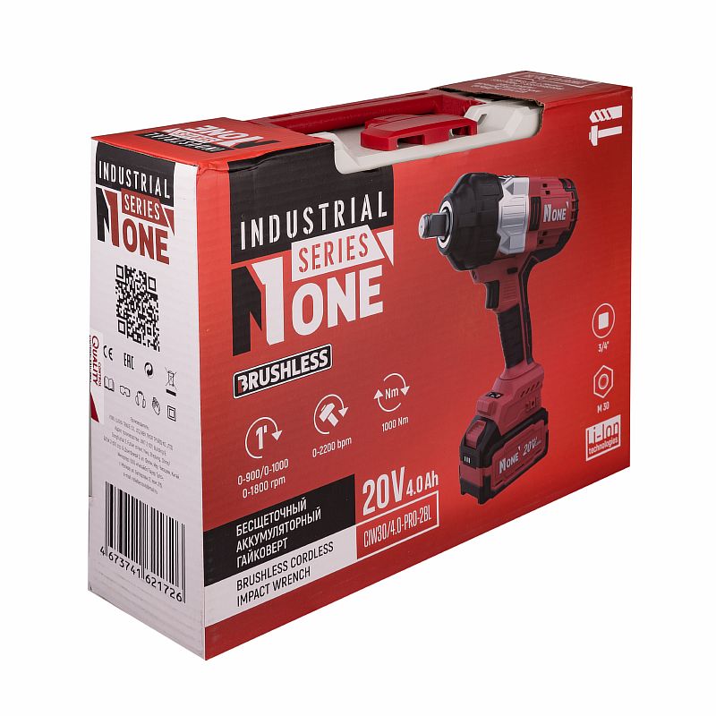 INDUSTRIAL Гайковерт акк.бесщ.CIW30/4,0-PRO-2BL(20V.4.0Ah,Max1000Nm,рег.об,реверс,2АКК,МОДУЛЬНЫЙ) №1