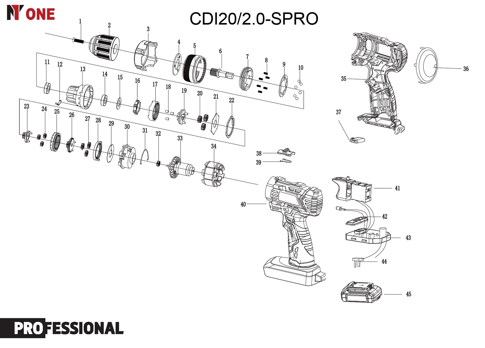 Дрель акк. бесщет.CDI 20/2,0-SPRO (45Hm,20V/2,0Ah,10мм метал.патрон,500-1650об/мин,КЕЙС) №1
