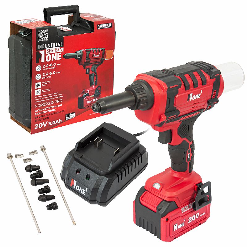 INDUSTRIAL Заклепочник акк.NCR 25/3.0-PRO(20V,3.0Ач,Ал.2,4-6,0,мет.2,4-5,0,1АКБ,з/у,платф.MAKITA) №1